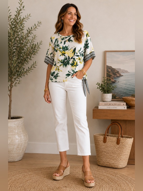 Chico's Tops - Chico's Green and Yellow Floral Blouse Size 3
